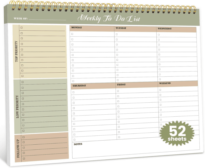 Weekly to Do List Notepad with 52 Undated Sheets（8.5"×11"）- Undated Weekly Planner Notepad for Office Desk Accessories and Supplies - Forest Shades