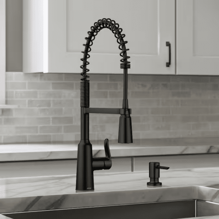 Edwyn Matte Black Single Handle Pull-Down Kitchen Faucet with Sprayer (Deck Plate and Soap Dispenser Included)