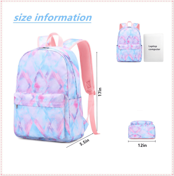 Girls School Backpack Elementary Middle Lightning Bookbag Laptop Teenager Waterproof Lightweight 17 Inches (5Pink) - Image 3