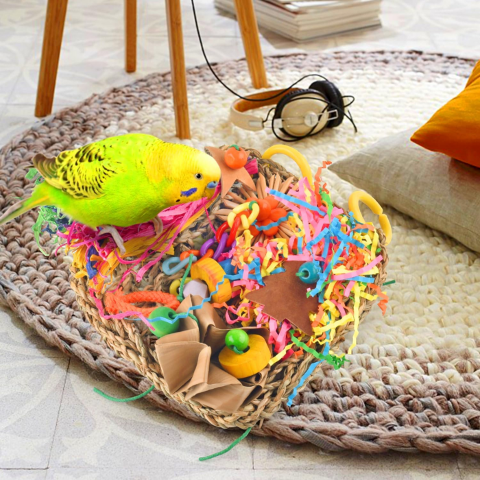 Conure Toys, Bird Grass Mat Parakeet Shredder Hanging Toys Cockatiel Foraging Toys Parrot Climbing Wall Toys Lovebird Cage Toys for Small Birds - Image 7