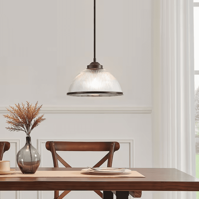 Caleb Black Industrial Ribbed Glass Bowl Medium Hanging Pendant Light