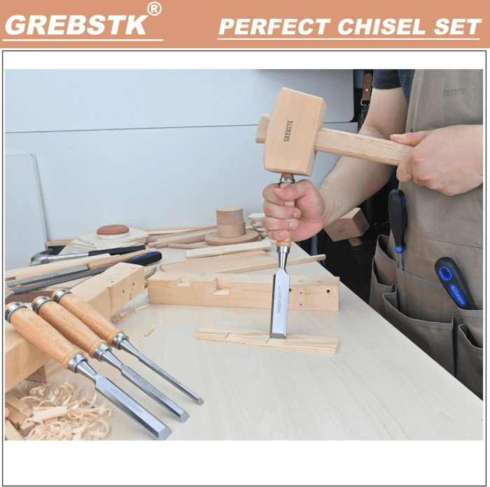 9.5In Wood Chisel Set for Woodworking, 4Pcs Chrome Vanadium Steel Bevel-Edge Bench Chisels with Cap, Comfortable Beech High Impact Handle - Image 6