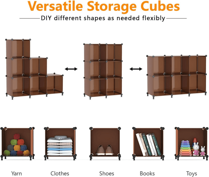 Cube Storage Organizer, Storage Cubes Shelves Bookshelf, 6 Cube Closet Organizers and Storage, DIY Stackable Plastic Clothes Organizer Shelving for Bedroom, Home, Cocoa Brown - Image 6