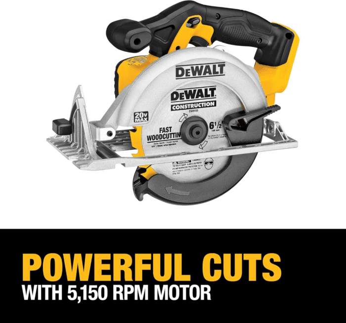 20V MAX Circular Saw, 6-1/2-Inch Blade, 460 MWO Engine, 0-50 Degree Bevel Capability, Bare Tool Only (DCS391B) - Image 4