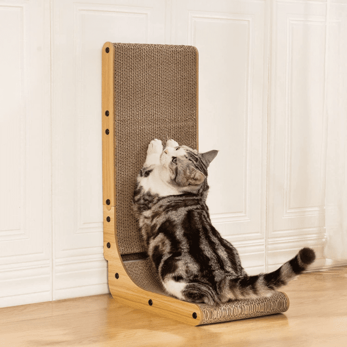 L Shape Cat Scratcher, 26.8 Inch Cat Scratchers for Indoor Cats, Protecting Furniture Cat Scratch Pad, Cardboard Cat Scratching with Ball Toy, Catnip, Large - Image 6