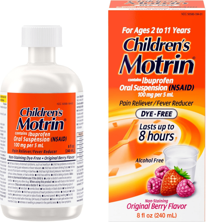 Children'S Oral Suspension 100Mg Ibuprofen Medicine, NSAID Fever Reducer & Pain Reliever for Minor Aches & Pains Due to Cold & Flu, Dye Free, Alcohol-Free, Berry Flavored, 8 Fl. Oz - Image 8