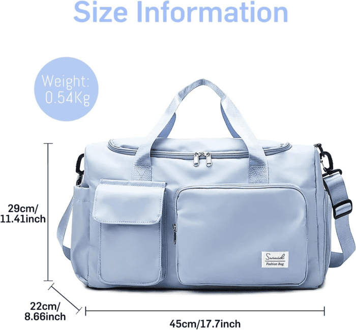 Sports Gym Bag with Shoes Compartment Travel Duffel Bag with Dry Wet Separated Pocket for Men and Women, Overnight Bag Weekender Bag Training Handbag Yoga Bag - Blue - Image 2