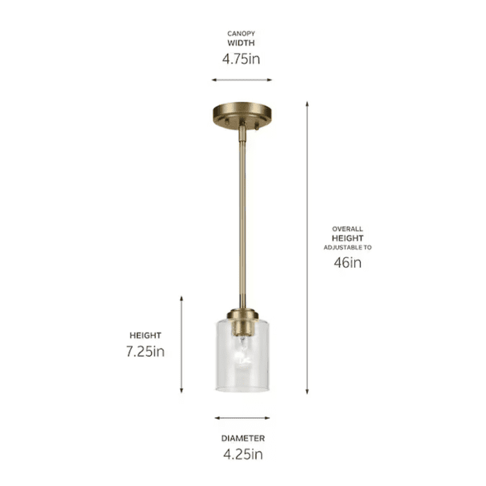 Winslow Natural Brass Industrial Seeded Glass Cylinder Led, Mini Hanging Pendant Light - Image 7