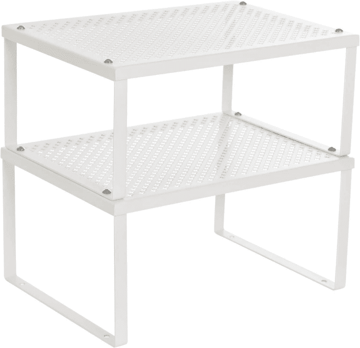 Spice Rack, Cabinet Shelf Organizers, Shelf Organizer, Countertop Organizer, Shelf Riser, Stackable, Expandable, Set of 2 Metal Kitchen Counter Shelves, White UKCS01WT