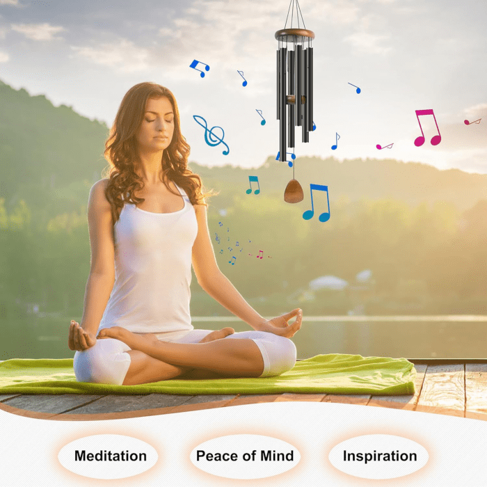 Large Aluminium Wind Chimes 37" Inches to Create a Zen Atmosphere Suitable for Outdoor, Garden, Patio Decoration. Classic Black Wind Chimes with Wind Catcher Suitable as a Gift for Unisex - Image 6