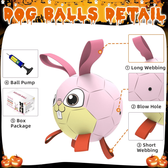 Rabbit Dog Toys Soccer Ball with Straps, Easter Day Dog Toys for Medium Small Dogs, Interactive Dog Balls for Tug of War, Herding Dog Ball Toys Outdoor Indoor (6 Inch) - Image 6