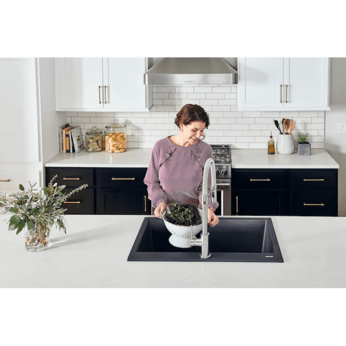 Epigranite Drop-In 33-In X 22-In Midnight Black Granite Single Bowl 1-Hole Kitchen Sink - Image 5