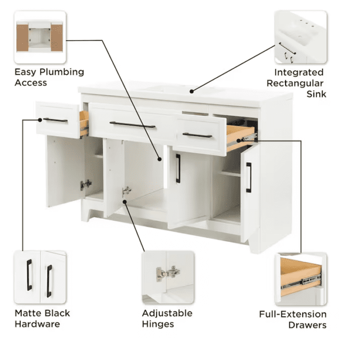 Potter 48-In White Single Sink Bathroom Vanity with White Cultured Marble Top - Image 16