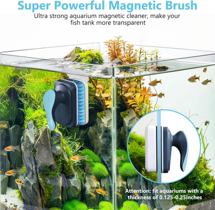 Aquarium Magnetic Glass Cleaner, Fish Tank Algae Magnet Cleaning Tool with Algae Scraper for Glass Aquariums Tank, Floating Scrubber Brush, 2 Detachable Scrapers, Small - Image 2