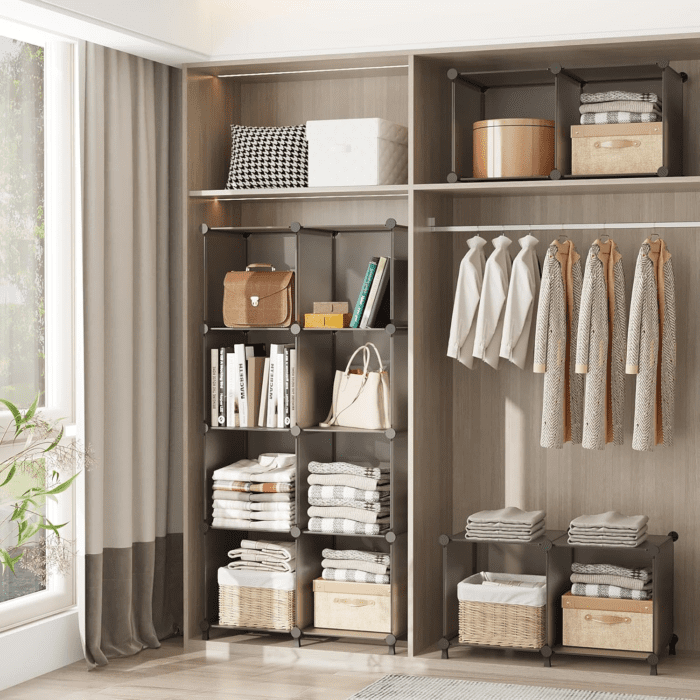 Cube Storage Organizer, Storage Cubes Shelves Bookshelf, 6 Cube Closet Organizers and Storage, DIY Stackable Plastic Clothes Organizer Shelving for Bedroom, Home, Grey - Image 5