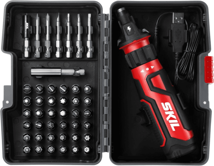 Rechargeable 4V Cordless Screwdriver with Circuit Sensor Technology Includes 45Pcs Bit Set, USB Charging Cable, Carrying Case - SD561204