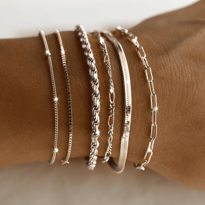 Dainty Silver Bracelets for Women Trendy, 925 Sterling Silver Jewelry Set for Women Bracelets for Women Paperclip Box Herringbone Figaro Rope Chain Bracelet Fashion Pack Gifts for Women - Image 2