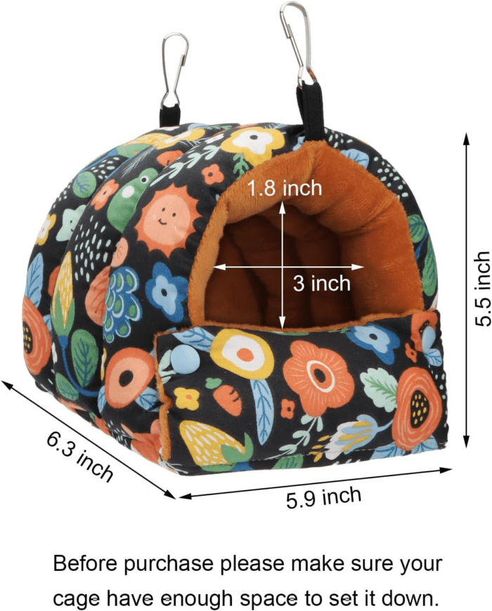 Bird Nest House Winter Warm Snuggle Hut Bird Bed Hanging Hammock for Parrots Budgies Parakeets Caique Senegal Cockatiels Conures (Small, Black) - Image 4