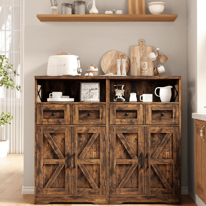 Farmhouse Storage Cabinet with Drawers and Shelves, Freestanding Kitchen Pantry Storage Cabinet, Floor Storage Cabinet Hutch Cupboard for Dining/Living Room/Home Office, Rustic Brown - Image 5