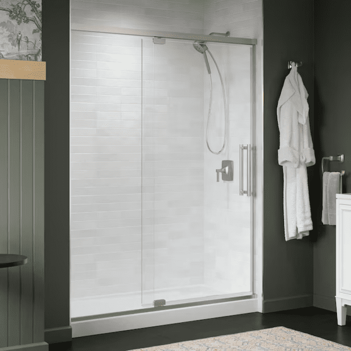 Premise Anodized Brushed Nickel 55-In to 60-In W X 76.06-In H Frameless Pivot Soft Close Shower Door - Image 5