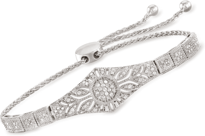 0.50 Ct. T.W. Diamond Floral Openwork Bolo Bracelet in Sterling Silver