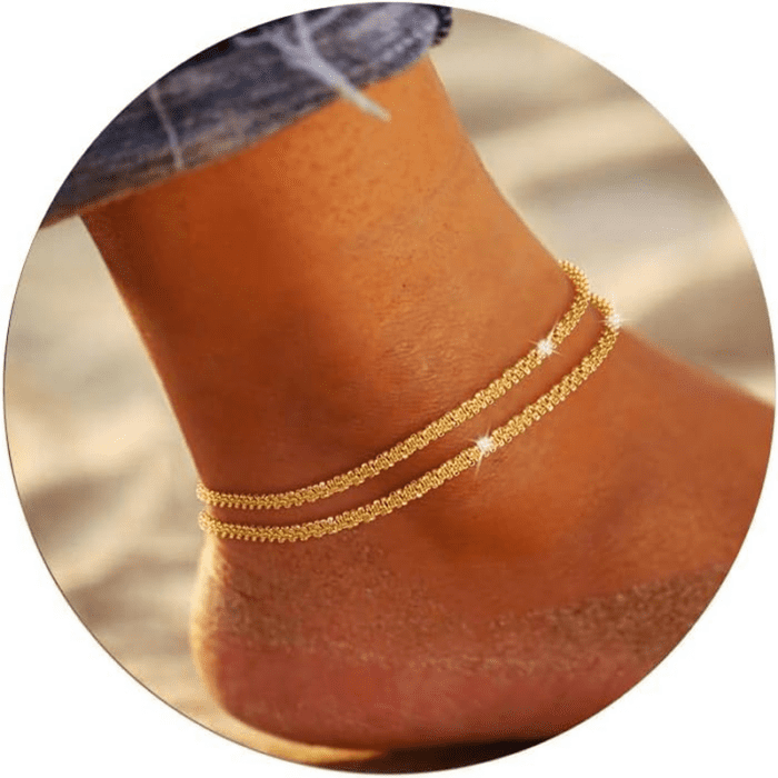 Ankle Bracelets for Women, Glitter Waterproof Adjustable Anklet for Women, 14K Gold Plated/Sterling Silver Layered Anklets, Summer Beach Anklet Jewelry for Women Gift