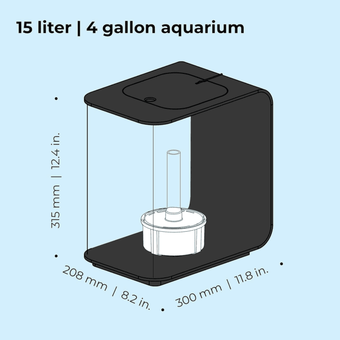 Flow 15 Acrylic 4-Gallon Aquarium with White LED Lights Modern Compact Tank for Tabletop or Desktop Display, Black - Image 3