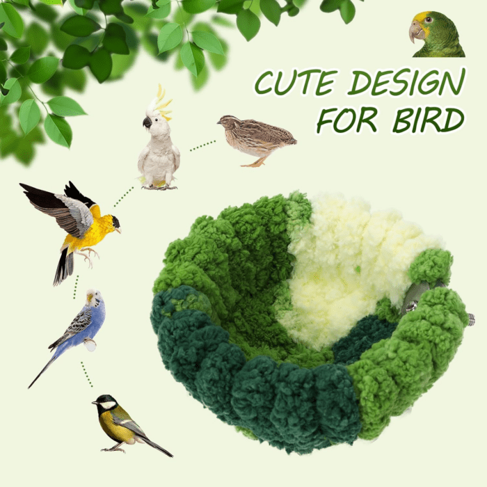 Bird Nest for Cage,Plush Hanging Bird Bed for Parakeet,Breeding Bird House for Conure,Budgie,Cockatiel,Lovebird,Canary,Finch,Hamster,Small Pets,Warm Nest (Green, S) - Image 6