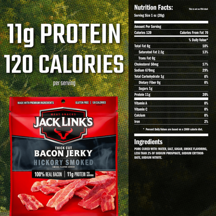 Bacon Jerky, Hickory Smoked, 2.5 Oz. Bag - Flavorful Ready to Eat Meat Snack with 11G of Protein, Made with 100% Thick Cut, Real Bacon, Perfect Hunting Trip Snacks (Packaging May Vary) - Image 9