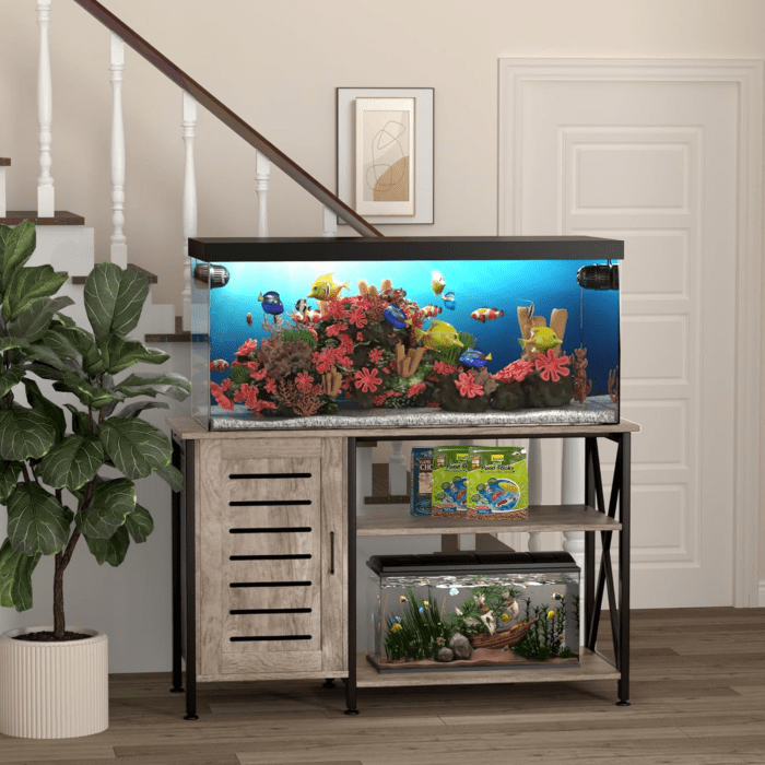 55-75 Gallon Fish Tank Stand, Aquarium Stand with Power Outlets and Cabinet for Fish Tank Accessories Storage, Heavy Duty Metal Frame, 52" L*19.68" W Tabletop, 1200LBS Capacity, Grey PG05YGZ - Image 5