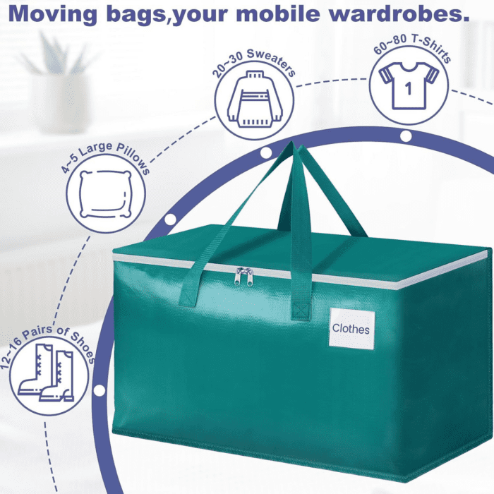 Moving Bags-Heavy Duty Moving Boxes, Storage Totes with Zipper, Reinforced Handles and Tag Pocket-Collapsible Moving Supplies for Moving, Storage and Travel 93L(Green-4 Pack) - Image 4