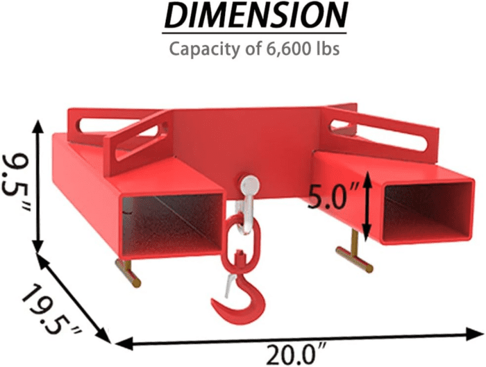 Forklift Lifting Hook with Red Powder Coating, Forklift Lifting Hoist Forklift Mobile Crane with Swivel Hook Fit for Dual Pallet Forks Fork Lifting Attachment - 6600Lbs Capacity - Image 4