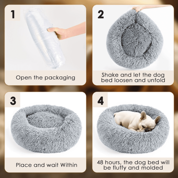 Dog & Cat Bed, 20In Cat Beds for Indoor Cats, Calming Donut Bed for Puppy and Kitten, Washable round Fluffy Pet Bed for Small Medium Dogs and Cats (Light Grey) - Image 7