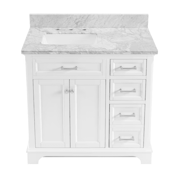 Roveland 36-In White Undermount Single Sink Bathroom Vanity with Carrara Natural Marble Top - Image 16