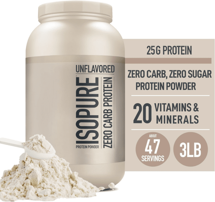 Unflavored Protein, 25G Whey Isolate, Zero Carb & Keto Friendly, 47 Servings, 3 Pounds (Packaging May Vary) - Image 8