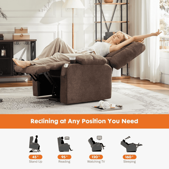 Recliner Chair, Reclining Massage Chair with Heat, Home Theater Seating with Lumbar Support, Adjustable Electric Power Lift Chair with Cup Holders Remote Control for Living Room, Brown - Image 2