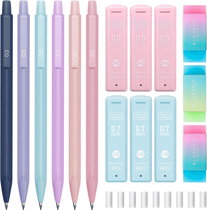 Cute Mechanical Pencil Set, 6PCS Pastel Mechanical Pencils 0.5 & 0.7Mm with 360PCS HB Pencil Leads, 3PCS Erasers and 9PCS Eraser Refills, Aesthetic Mechanical Pencils for Girls Writing - Image 9