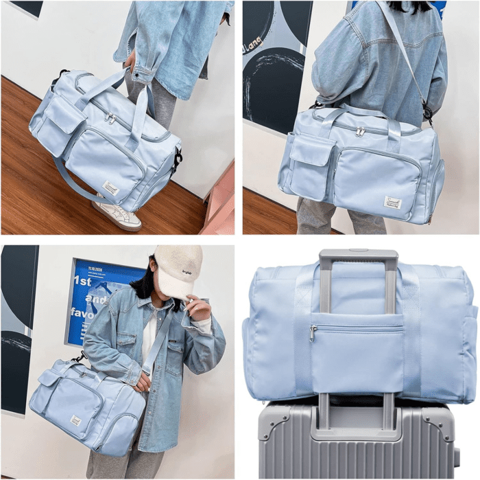 Sports Gym Bag with Shoes Compartment Travel Duffel Bag with Dry Wet Separated Pocket for Men and Women, Overnight Bag Weekender Bag Training Handbag Yoga Bag - Blue - Image 6