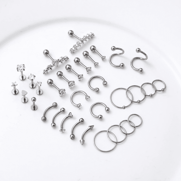 32Pcs Stainless Steel Cartilage Stud Earrings for Women Conch Helix Tragus Daith Conch Hoop Earing Piercing Jewelry Set - Image 3