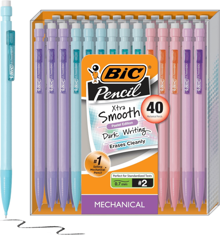 Xtra-Smooth Pastel Mechanical Pencils with Erasers, Medium Point (0.7Mm), 40-Count Pack, Bulk Mechanical Pencils for School or Office Supplies