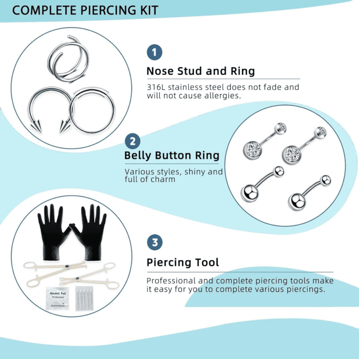 153Pcs Piercing Kit for All Body Piercings with Piercing Jewelry and Tools for Nose Septum Belly Button Lip Ear Tongue Cartilage Eyebrow and More with 12G 14G 16G and 20G Piercing Needles - Image 5