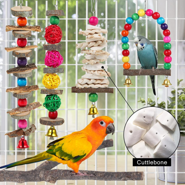 Bird Perch Bird Toys Parakeet Toys,6 Pack Bird Cage Accessories Wooden Chew Toys Perch Stand for Parrot Conure Cockatiel Lovebird Parrotlet Budgie Finches and Other Small to Medium Sized Birds - Image 4