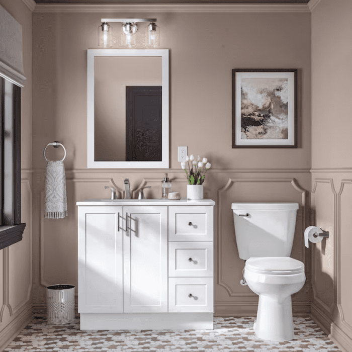 Davies 36-In White Single Sink Bathroom Vanity with White Cultured Marble Top (Mirror Included) - Image 2