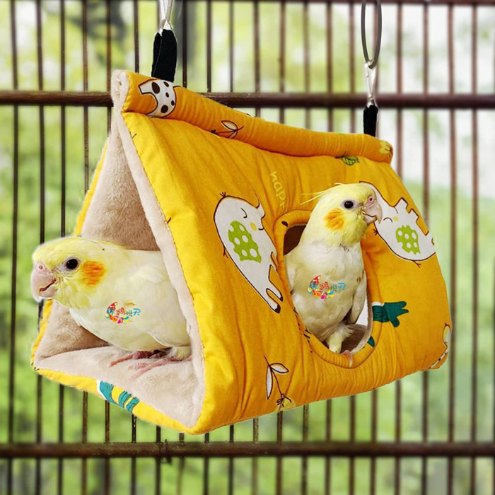 Winter Warm Bird Nest House - Hanging Hammock Velvet Shed Hut Cage Plush Fluffy Birds Hideaway Sleeping Bed Fuzzy for Parrot Parakeet Cockatiels Budgies Lovebird Small（Yellow） - Image 7