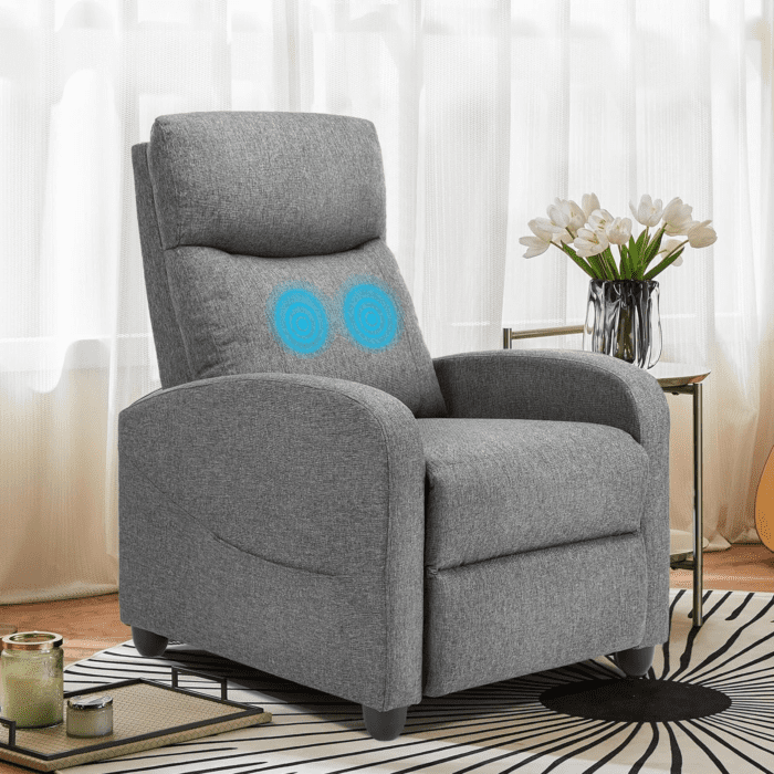 Recliner Chair for Adults, Massage Fabric Small Recliner Home Theater Seating with Lumbar Support, Adjustable Modern Reclining Chair with Padded Seat Backrest for Living Room (Grey) - Image 7