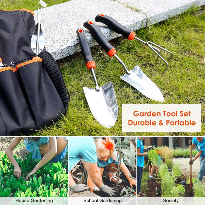 Garden Tool Set, 9 Piece Stainless Steel Heavy Duty Gardening Tool Set, with Non-Slip Rubber Grip, Storage Pocket, Ideal Garden Tool Kit Gift for Women/Parent - Image 9