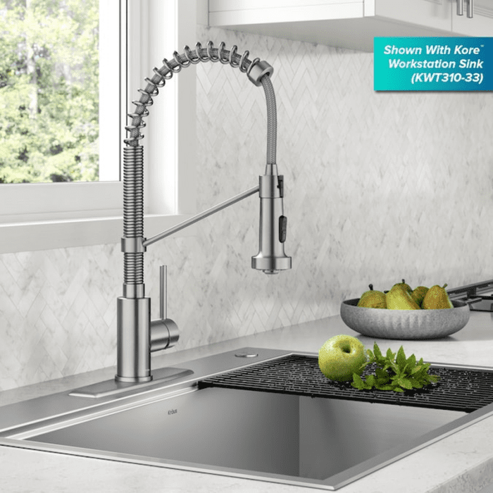 Bolden Spot-Free Stainless Steel Single Handle Pull-Down Kitchen Faucet with Sprayer (Deck Plate Included) - Image 4