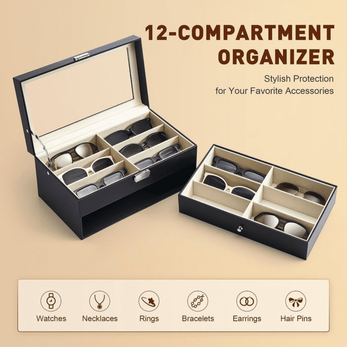 Sunglasses Organizer with 12 Slots, Multiple Eyeglasses Eyewear Display Case for Women Men - Image 7