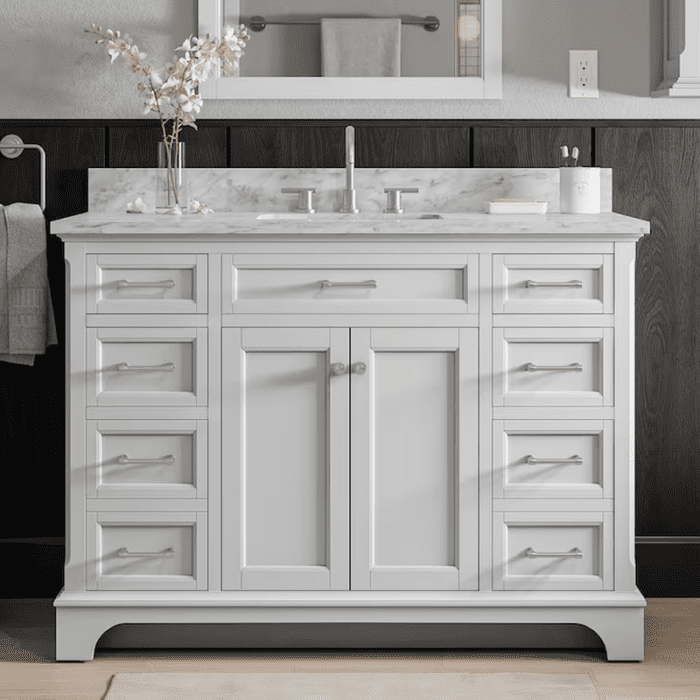 Roveland 36-In White Undermount Single Sink Bathroom Vanity with Carrara Natural Marble Top - Image 24