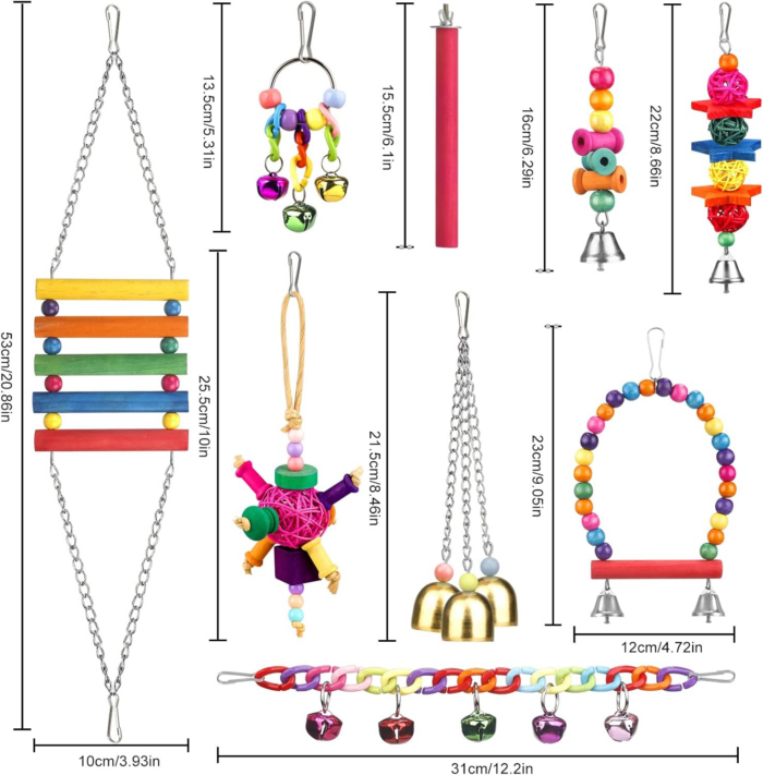 Bird Toys for Conures with Colorful Ladder Hammock Bird Cage Accerious Bird Perch Stand Chewing Toys Hanging Bell for Parrot Parakeet Cockatiel Lovebirds - Image 6